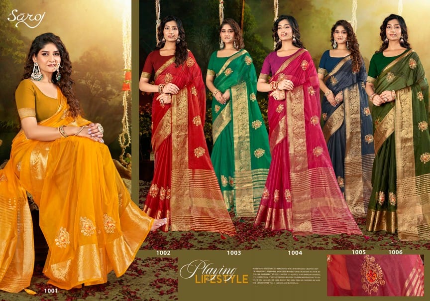 Lailla Vol 3 By Saroj Embroidery Organza Designer Sarees Wholesale Market In Surat
